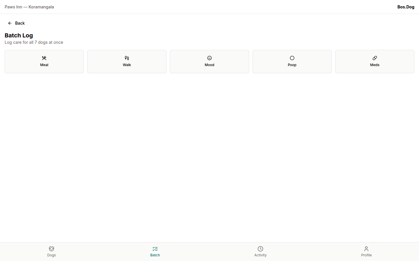 Batch care logging screen