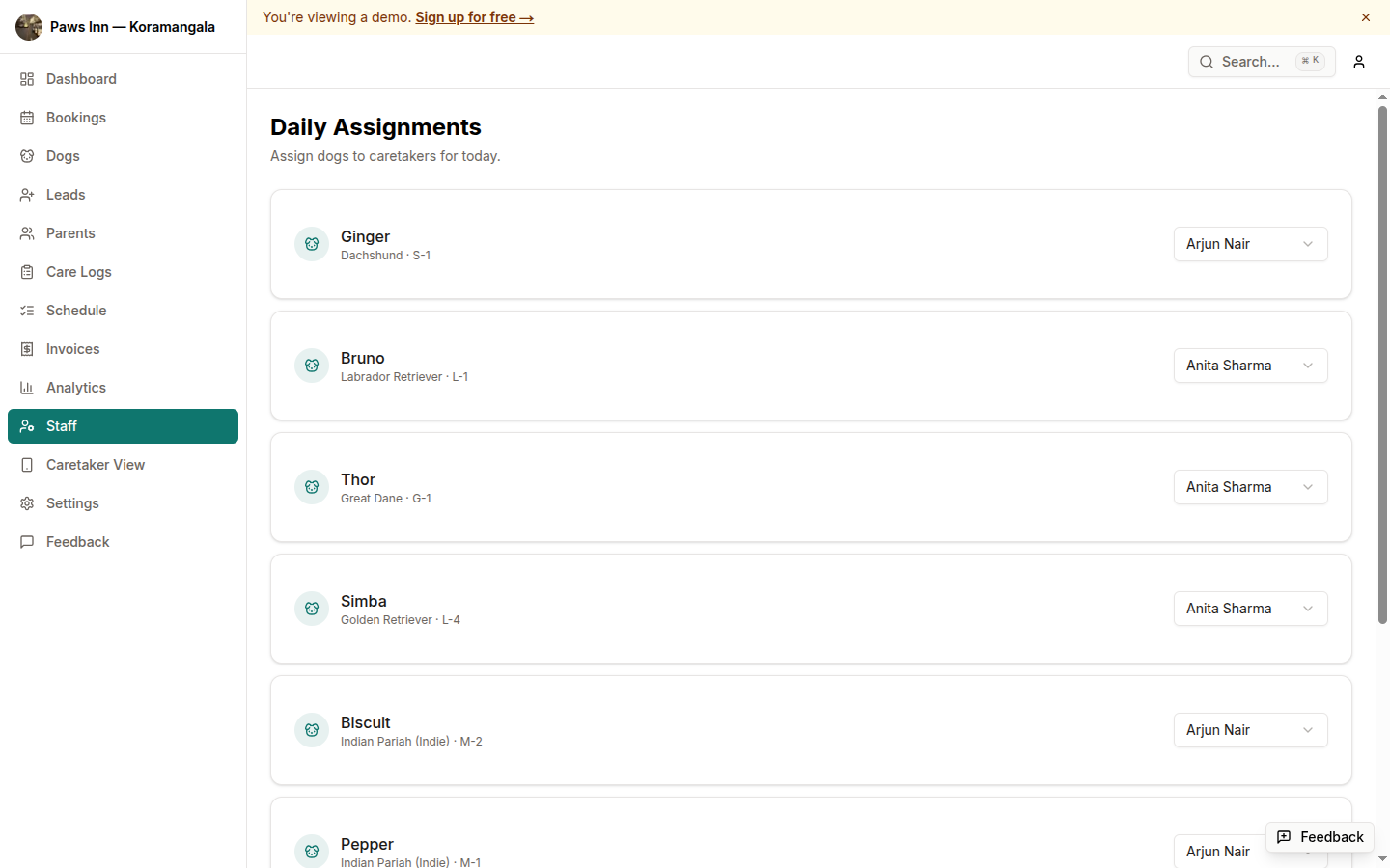 Daily assignments manager